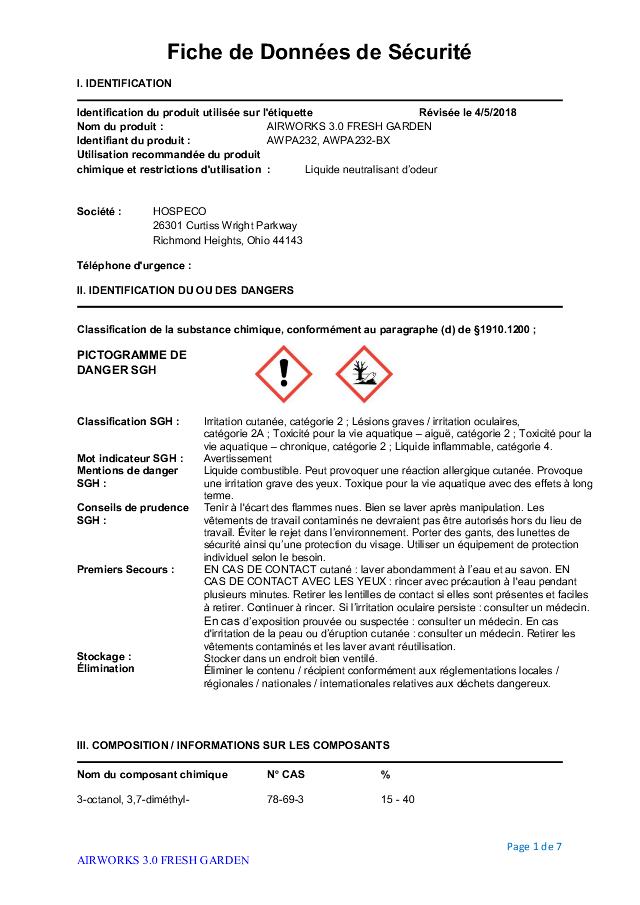 Safety Data Sheets | Hospeco Brands Group