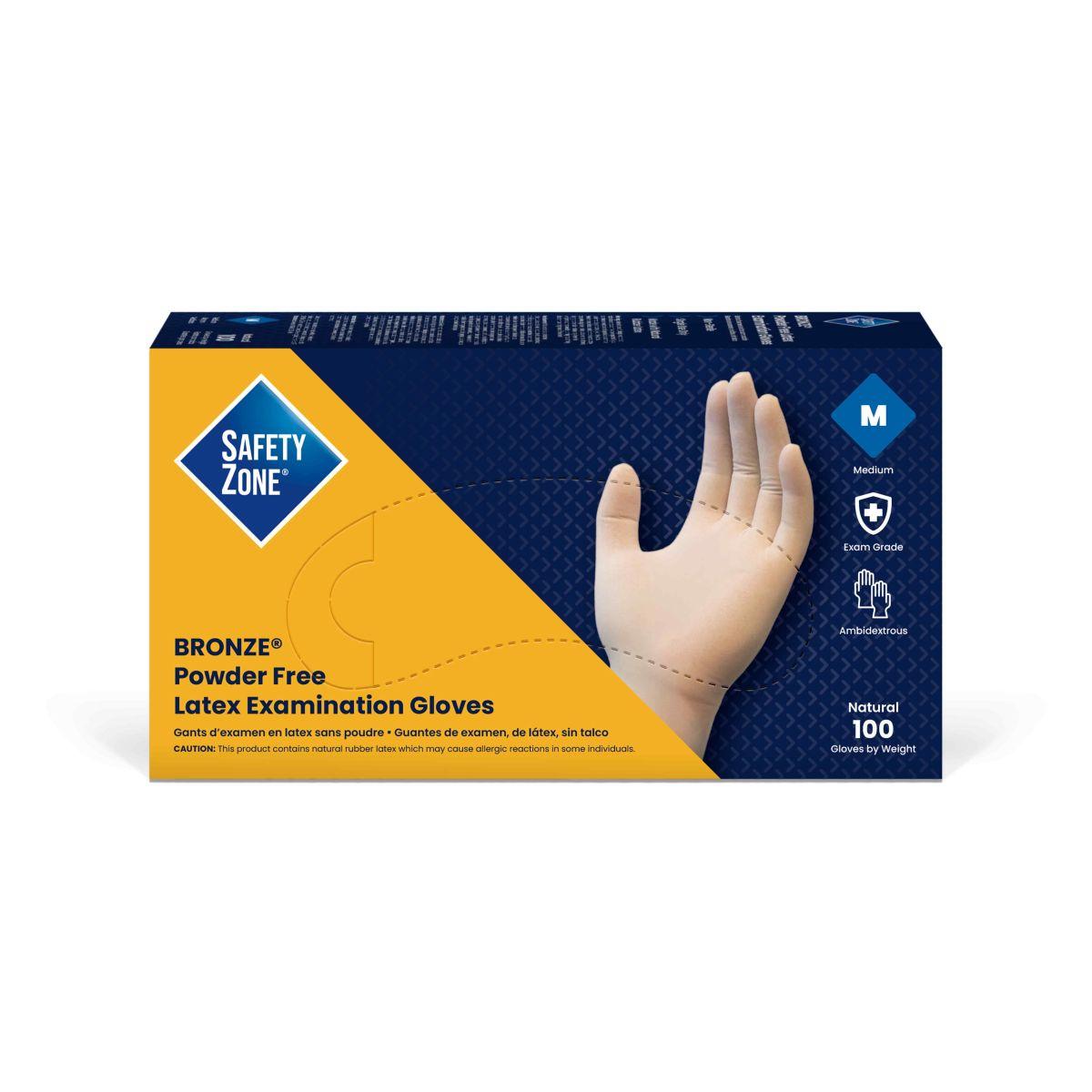 Safety Zone® Bronze® Latex Powder-Free Exam Gloves, 10x100, Natural, 5.5 mil  - Medium BRZ645