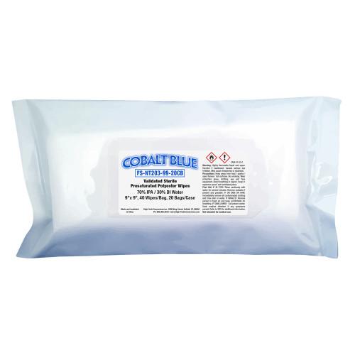 Cobalt Blue® Sterile Pre-Saturated Polyester Cleanroom Wipes, 70% IPA, 9″x9″, 40/bg - 20 bgs/cs FS NT203 99.20CB