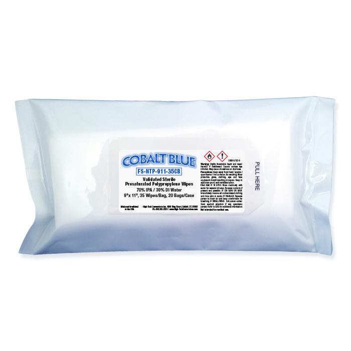 Cobalt Blue® Sterile Pre-Saturated Polypropylene Cleanroom Wipes, 70% IPA, 9