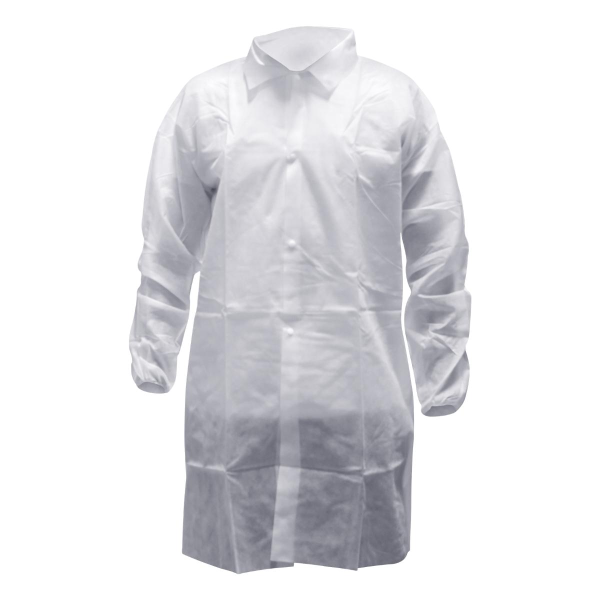 Pharma-Coat® Disposable Cleanroom Lab Coat w/ No Pockets, Snap Front & Elastic Wrists, White, 10/bg - 3 bgs/cs - 2XL PCOAT797 2XL