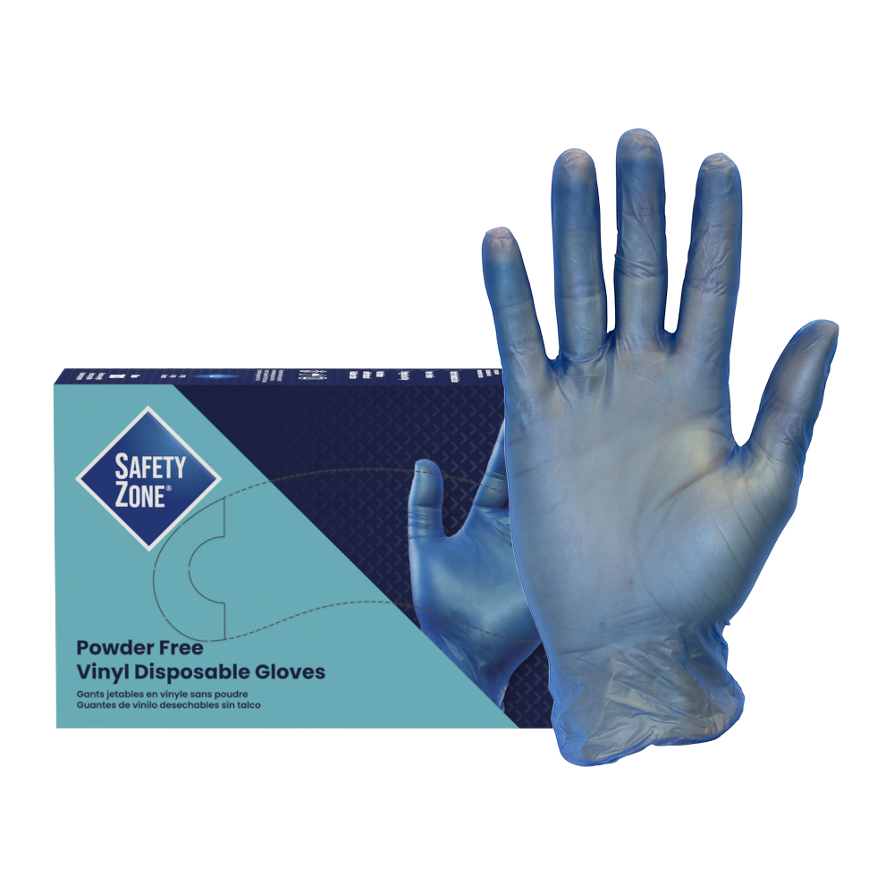 Shop Safety Zone® Vinyl Powder Free Blue Gloves Large 100 x 10
