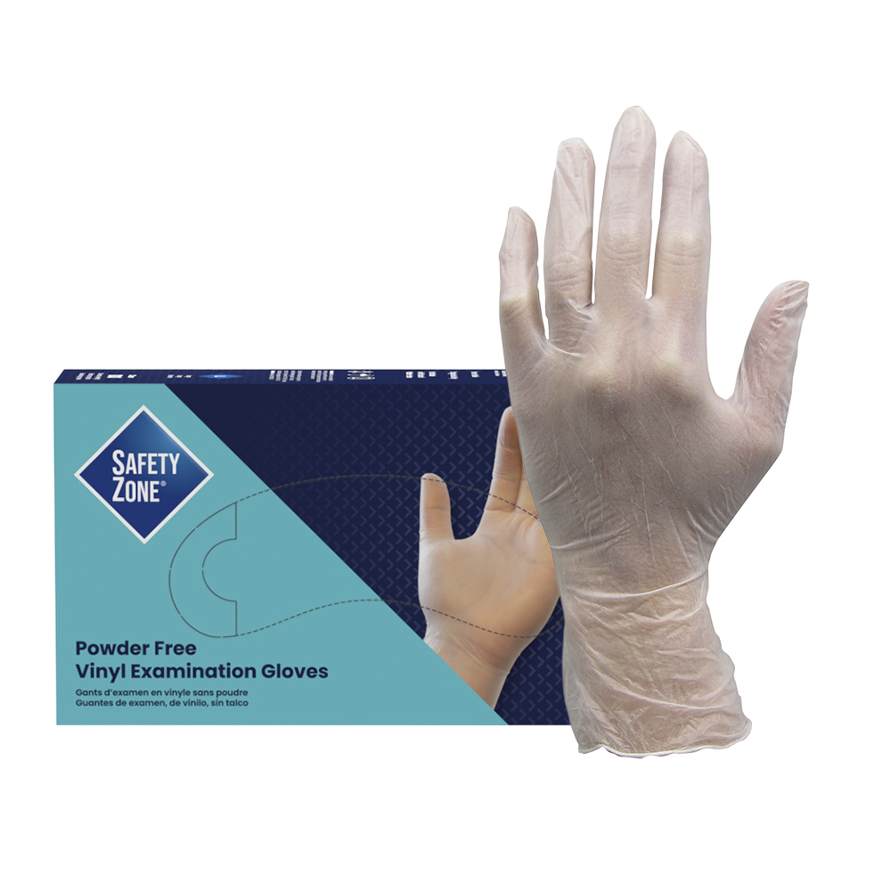 Safety Zone® VPF® Vinyl Powder-Free Exam Gloves, 10x90, Clear, 4
